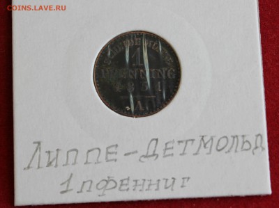 ГЕРМАНСКОЕ КНЯЖЕСТВО ЛИППЕ-ДЕТМОЛЬД 1пфеннинг 1851г до 19.10 - IMG_1844.JPG