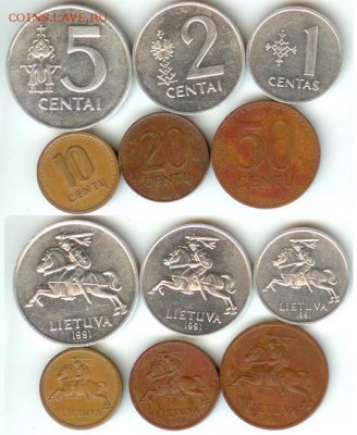 Литва -подборка центов 1991 г.-6шт., до 21.00 мск 20.10.2014 - Литва подборка центов 1991г