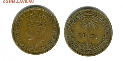Брит. Запад. Африка 1 шиллинг 1951 до 22.00 мск 17.10.2014 г - Британская западная африка 1 шиллинг 1951