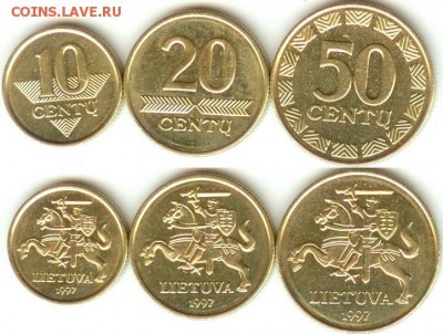 Литва 10, 20 и 50 центов 1997, до 21.00 мск 21.10.2014 - Литва 10, 20 и 50 центов 1997