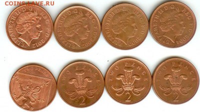 Великобритания 2 пенса 2000, 02, 04, 12, до 21.00 мск 21.10 - Великобритания 2 пенса 2000, 2002, 2004, 2012