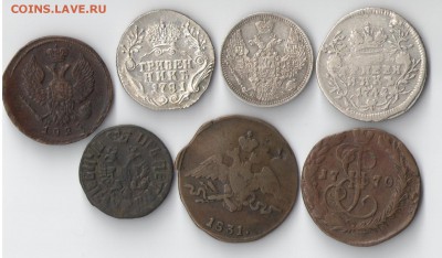 Полушка1707,деньга1770,1825,коп.1831см,10к.1742,1781,1847 - монеты1