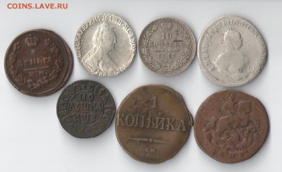 Полушка1707,деньга1770,1825,коп.1831см,10к.1742,1781,1847 - монеты2
