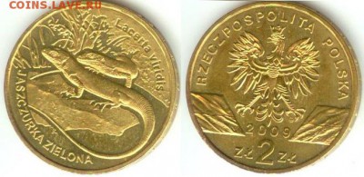 Польша ящерица 2 злотых 2009 до 21.00 мск 24.10.14 - Польша 2 злотых 2009