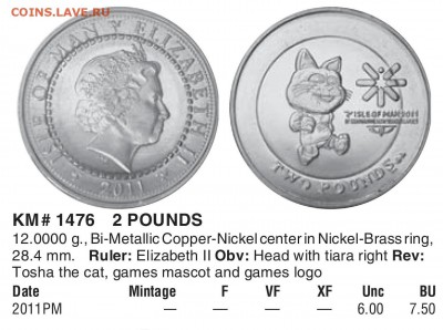 2 фунта о. Мэн 2011 биметалл - 2014 Standard Catalog of World Coins. (2001 - Date) (8th Edition)_484