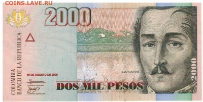 Колумбия 2000 песо 2009 до 27.10.14 в 22.00мск (9955) - 1-кол2000а
