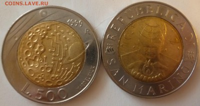 ДК Иностранные,Биметалл,Спорт,Канада,Корабли,Война 25 р - Сан-Марино 500 лир Космос.JPG