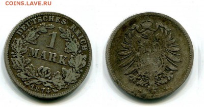 Германия , 1 марка 1874 "D", Ag900 , до 31.10. в 22:15 - 2
