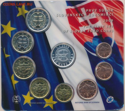 Набор Словакия 2009г. - 2,1 евро, 50,20,10,5,2,1 +Жетон ag - 1-1