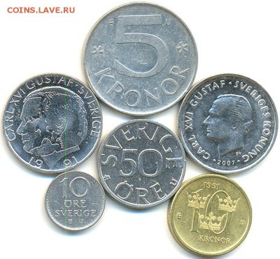 6 шведских монет 1963 - 2007 (см. описание); до 28.10_22.32м - 8685