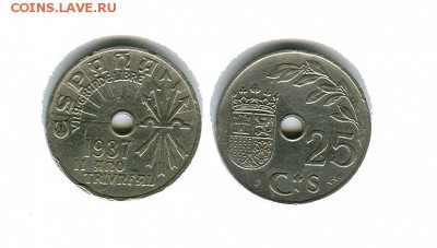 Испания 25 сентаво 1937 год. до 02.11.2014 22.00 мск - испания 25 сентаво 1937 1