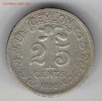 Ag Цейлон 25 центов 1893 до 03.11.14 в 22ч (А198) - 5-цей93а