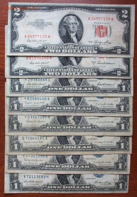 1 доллар США 18 шт 1935-57гг 2доллара США 1953-63 6шт - IMGP3286.JPG