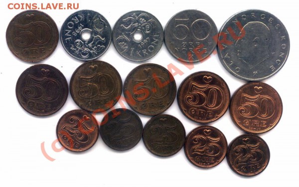 L20 Набор монет Дании, Норвегии 15 шт. до 01.05 в 22.00 - L20 Denmark, Norway -1