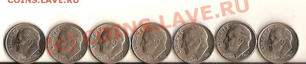Дайм, США 7шт 2002,1983,1981,1984,1976,1968,2003г - сканирование0090