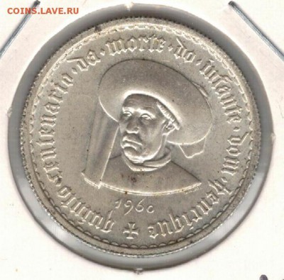 Ag ПОРТУГАЛИЯ 5 ЭСКУДО 1960 ГЕНРИХ 06.11 В 22.00МСК (А212) - 5-пор5э