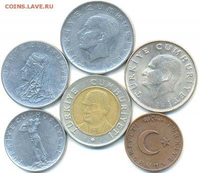 6 турецких монет 1962-2005 (см. описание); до 02.11_22.44мск - 8776