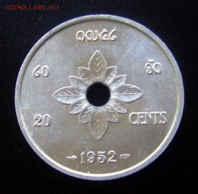 3 - Лаос 20 центов (1952) «Слоны» Р