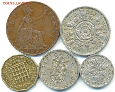 5 британских монет 1935-1956; до 11.11_22.10мск - 8873