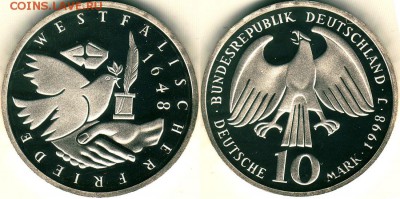Германия, 10 марок 1998, в. мир, пруф - до 22-00мск 13.11 - 10m-1998-west