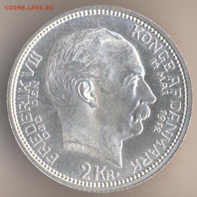 ДАНИЯ 2 кроны 1912. Штемпельная. Серебро. Оценка. - 125