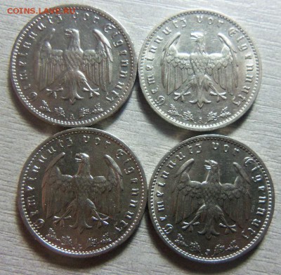 1 рейхсмарка 1934 года - 4 монеты A (2 шт.), G , J . 14-11. - 086.JPG