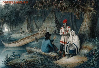 Монеты с Корабликами - Indian_Wigwam_in_Lower_Canada_Original_Artwork_Masterpiece_by_Canadian_Painter_Cornelius_Kreighoff