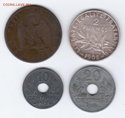 Ag Франция 2 фр. 1908, 10, 20 cent. до 20.11.2014 21:00 мск - 3333-1