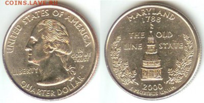 США- 25 центов-2000г- MARYLAND-P, до 21.00 мск 22.11.14 - США- 25 центов-2000г- MARYLAND-P