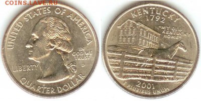 США- 25 центов-2001г-KENTUCKY- D, до 21.00мск 22.11.14 - США- 25 центов-2001г-KENTUCKY- D.