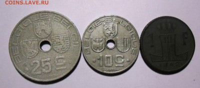 Франция 2 фр+1фр+1фр(1942-45)+Бельгия 1фр+25с+10с цинк - бельгия-4