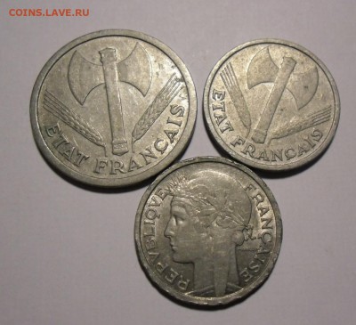 Франция 2 фр+1фр+1фр(1942-45)+Бельгия 1фр+25с+10с цинк - франция-1