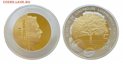 Биметаллические монеты Мира_новинки - Люксембург_5 евро_2014_яблоня Ранет_на Форум