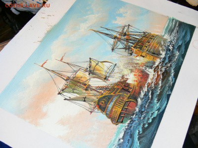 КАРТИНА холст масло "МОРСКОЙ БОЙ. ПАРУСНИКИ" - P2010668.JPG