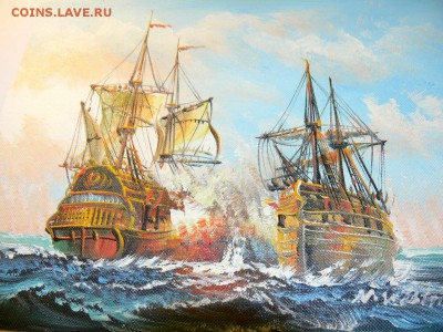 КАРТИНА холст масло "МОРСКОЙ БОЙ. ПАРУСНИКИ" - P2010667.JPG