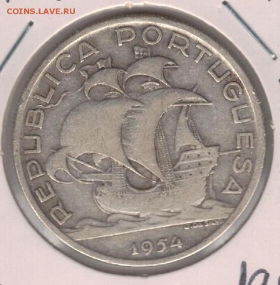 Ag ПОРТУГАЛИЯ 10 ЭСКУДО 1954 ДО 04.12 В 22.00МСК (А418) - 5-п10э54