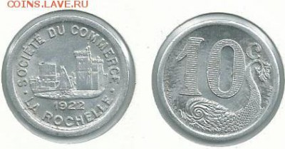 10 сантимов 1922 года. Ла-Рошель. - 003