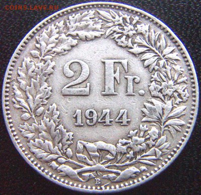 Швейцария_неплохие 2 франка 1944. Серебро; до 03.12_22.38мск - 8953