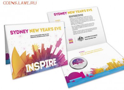 Монеты с Корабликами - 510623_D_Packaging of the 2015 One Dollar Coloured Fine Silver Frosted Uncirculated Sydney New Years Eve coin Inspire_3