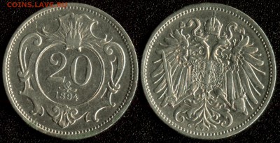 Австрия 20 хелеров 1894 до 22:00мск 10.12.14 - Австрия 20 хелеров 1894
