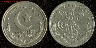 4 рупии 1951 до 22:00мск 10.12.14 - Пакистан четверть рупии 1951