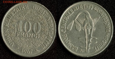 Центр.Африка 100 франков 1967 до 22:00мск 10.12.14 - Центр.Африка 100 франков 1967