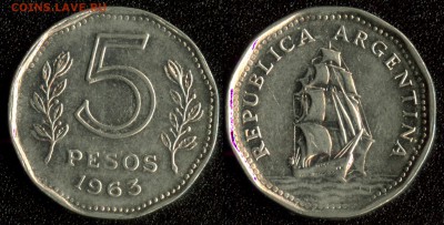 Аргентина 5 песо 1963 до 22:00мск 10.12.14 - Аргентина 5 песо 1963