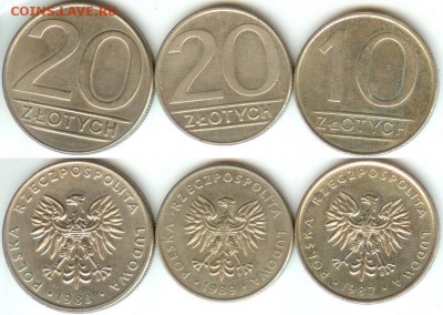 Польша 10 и 20 злотых 3 штуки, до 21.00 мск 13.12.14 - Польша 10, 20 злотых  1987, 1988, 1989