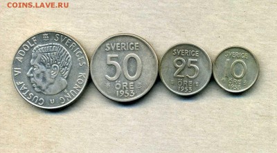 Ag 1кр,63г. 50,25,10 эре 53 г. Швеция до 10.12.14.22-00 мск - img589