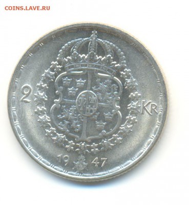 Ag. швеция 2 кроны 1947. AU . до 11.12 22:00 - 12