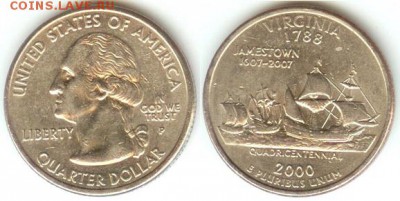 США- 25 центов-2000г- VIRGINIA-P, до 21.00мск 14.12.14 - США- 25 центов-2000г- VIRGINIA-P
