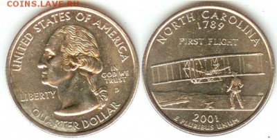 США- 25 центов-2001г-NORTH CAROLINA-D , до 21.00мск14.12.14 - США- 25 центов-2001г-NORTH CAROLINA- D.