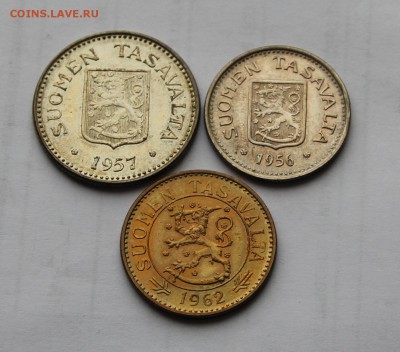 Лот монет Финляндии 200м 1957 100м 1956 50м 1962 до 14.12 - фин 08