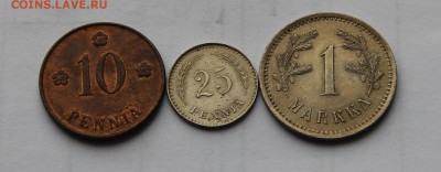 Лот монет Финляндии 10, 25 пенни 1 марка 1921 до 14.12 - фин 09